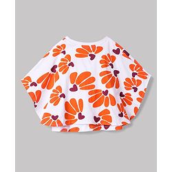 Pine Kids Cotton Knit Half Sleeves Floral Printed Poncho Top - Multicolor
