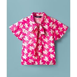 Pine Kids Woven Half Frill Sleeves Floral Printed Top With Inner Tee - Pink