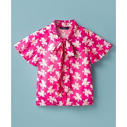 Pine Kids Woven Half Frill Sleeves Floral Printed Top With Inner Tee - Pink