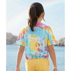 Pine Kids Cotton Drop Shoulder Knit Half Tie & Dye Top with Rainbow Print - Multicolor