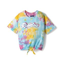 Pine Kids Cotton Drop Shoulder Knit Half Tie & Dye Top with Rainbow Print - Multicolor