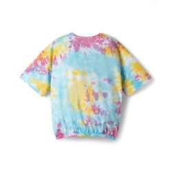 Pine Kids Cotton Drop Shoulder Knit Half Tie & Dye Top with Rainbow Print - Multicolor
