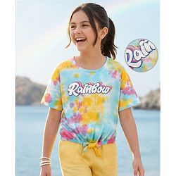 Pine Kids Cotton Drop Shoulder Knit Half Tie & Dye Top with Rainbow Print - Multicolor