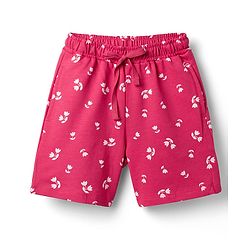 Pine Kids Looper Knit Above Knee Length Floral Printed Shorts - Dark Pink