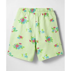Pine Kids 100% Cotton Knit Floral Printed Shorts - Lime Green