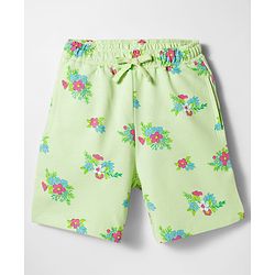 Pine Kids 100% Cotton Knit Floral Printed Shorts - Lime Green