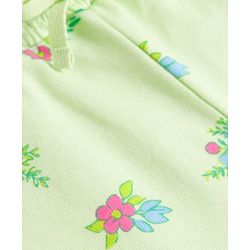 Pine Kids 100% Cotton Knit Floral Printed Shorts - Lime Green