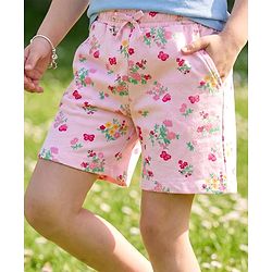 Pine Kids 100% Cotton Knit Floral & Butterfly Printed Shorts - Light Pink
