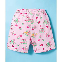 Pine Kids 100% Cotton Knit Floral & Butterfly Printed Shorts - Light Pink