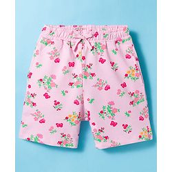 Pine Kids 100% Cotton Knit Floral & Butterfly Printed Shorts - Light Pink
