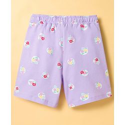 Pine Kids Looper Knit Knee Length Floral Printed Shorts  - Purple