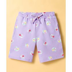 Pine Kids Looper Knit Knee Length Floral Printed Shorts  - Purple