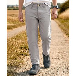 Pine Kids Cotton Elastane Woven Full Length Solid Color Trouser - Light Grey