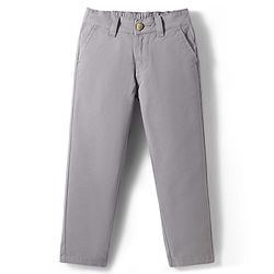 Pine Kids Cotton Elastane Woven Full Length Solid Color Trouser - Light Grey