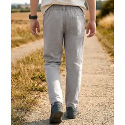 Pine Kids Cotton Elastane Woven Full Length Solid Color Trouser - Light Grey