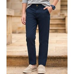 Pine Kids Cotton Elastane Woven Solid Color Trousers - Navy Blue