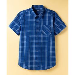 Pine Kids Viscose Woven Half Sleeves Checkered Shirt with Inner Tee - Blue