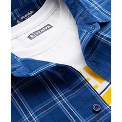 Pine Kids Viscose Woven Half Sleeves Checkered Shirt with Inner Tee - Blue