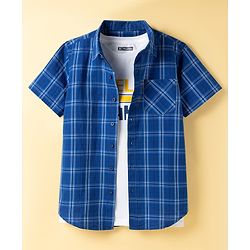 Pine Kids Viscose Woven Half Sleeves Checkered Shirt with Inner Tee - Blue