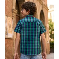 Pine Kids 100% Cotton Woven Half Sleeves Checked Shirt & T-Shirt With Vehicles Print - Multicolour