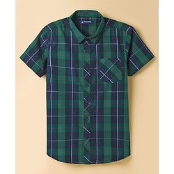 Pine Kids Cotton Woven Half Sleeves Checkered Shirt with T-Shirt - Dark Green & White