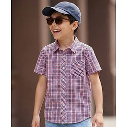 Pine Kids Cotton Woven Half Sleeves Checkered Shirt - Purple