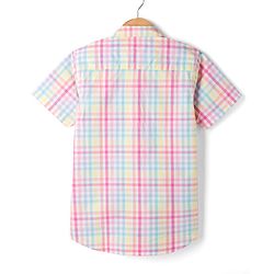 Pine Kids Cotton Woven Half Sleeves Checkered Shirt - Light Blue & Pink