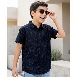Pine Kids 100% Cotton Woven Half Sleeves Tropical Theme Printed Shirt - Navy Blue