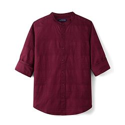 Pine Kids Cotton Woven Full Sleeves Solid Color Mandarin Collar Shirt - Maroon