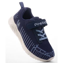 Pine Kids Velcro Closure Text & Striped Design Sneaker Shoes - Navy Blue