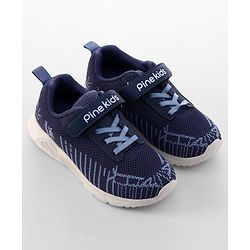 Pine Kids Velcro Closure Text & Striped Design Sneaker Shoes - Navy Blue