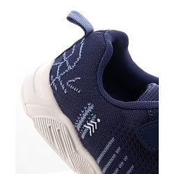 Pine Kids Velcro Closure Text & Striped Design Sneaker Shoes - Navy Blue