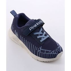 Pine Kids Velcro Closure Text & Striped Design Sneaker Shoes - Navy Blue