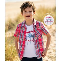 Pine Kids Cotton Woven Half Sleeves Checks Shirt With Inner Tee - Red