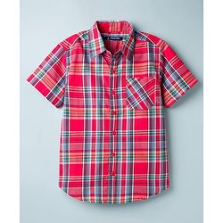 Pine Kids Cotton Woven Half Sleeves Checks Shirt With Inner Tee - Red