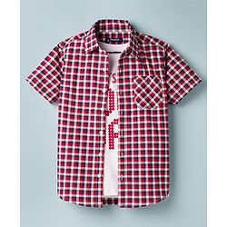 Pine Kids Cotton Woven Half Sleeves Checks Shirt With Inner Tee - Red