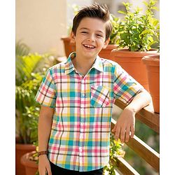 Pine Kids Cotton Woven Half Sleeves Checks Shirt - Multicolor