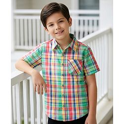 Pine Kids Cotton Woven Half Sleeves Checks Shirt - Multicolor