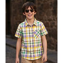 Pine Kids 100% Cotton Woven Half Sleeves Checks Shirt - Multicolour