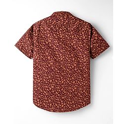 Pine Kids Cotton Woven Half Sleeves Shirt With Floral Print - Brown