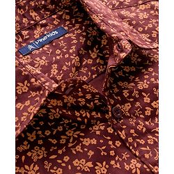 Pine Kids Cotton Woven Half Sleeves Shirt With Floral Print - Brown