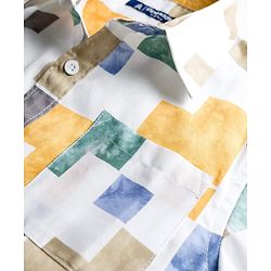 Pine Kids Cotton Woven Half Sleeves Abstract Printed Shirt - White