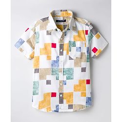 Pine Kids Cotton Woven Half Sleeves Abstract Printed Shirt - White