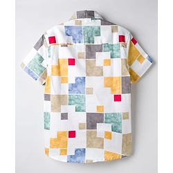 Pine Kids Cotton Woven Half Sleeves Abstract Printed Shirt - White