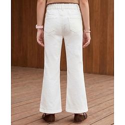 Pine Kids Denim Woven Full Length Denim Jeans with Floral Embroidery - White