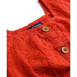 Pine Kids Cotton Woven One Piece Dresses/Frocks with Puff Sleeves TOMATO 4-5 Years