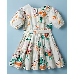 Pine Kids 100% Cotton Woven Half Sleeves Floral Printed Frock With Belt - Multicolour