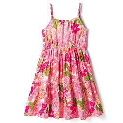 Pine Kids Rayon Woven Sleeveless Floral Printed Tiered Frock - Pink