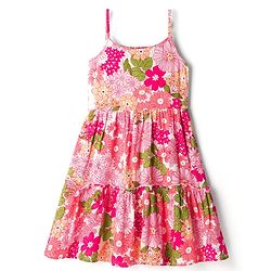 Pine Kids Rayon Woven Sleeveless Floral Printed Tiered Frock - Pink