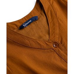 Pine Kids Cotton Woven One Piece Dresses/Frocks with Puff Sleeves and V-Neck LEATHER BROWN 4-5 Years